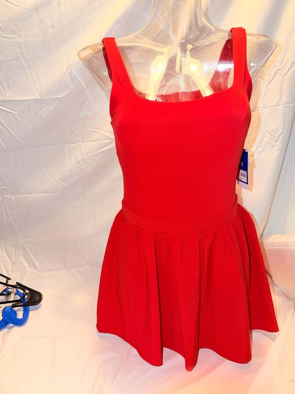 JoyLab Red Athletic Square Neck Minidress with Pleated Skirt